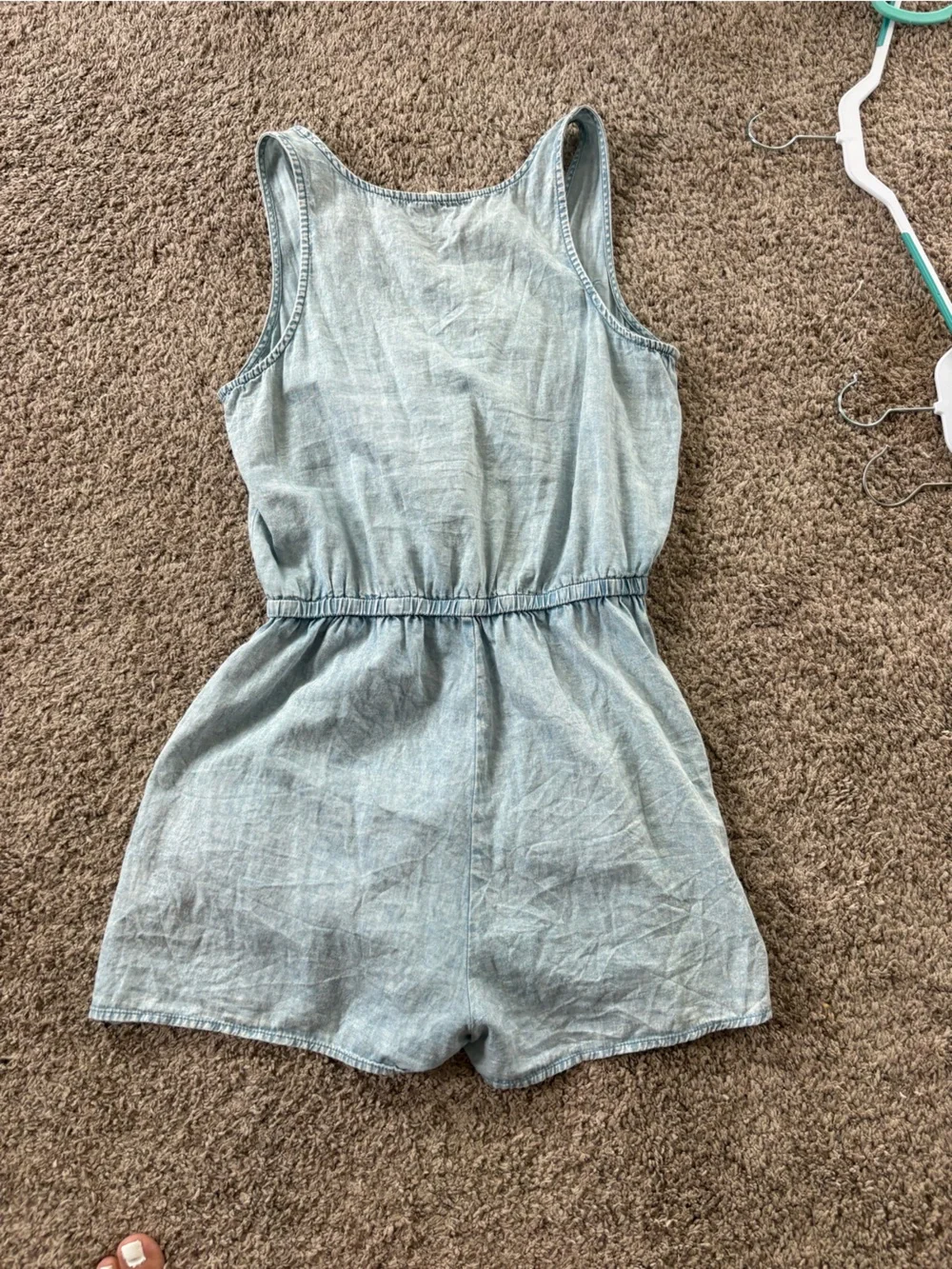 entro Light Blue Chambray Girls' Romper with Drawstring